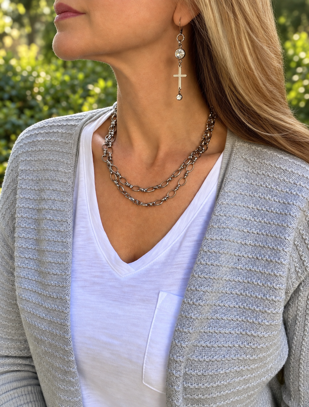 Silver Cross Drop Earrings
