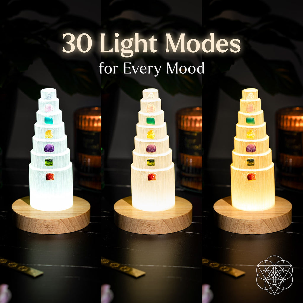 Seven-Stone Selenite Tower Lamp | 30 Light Modes