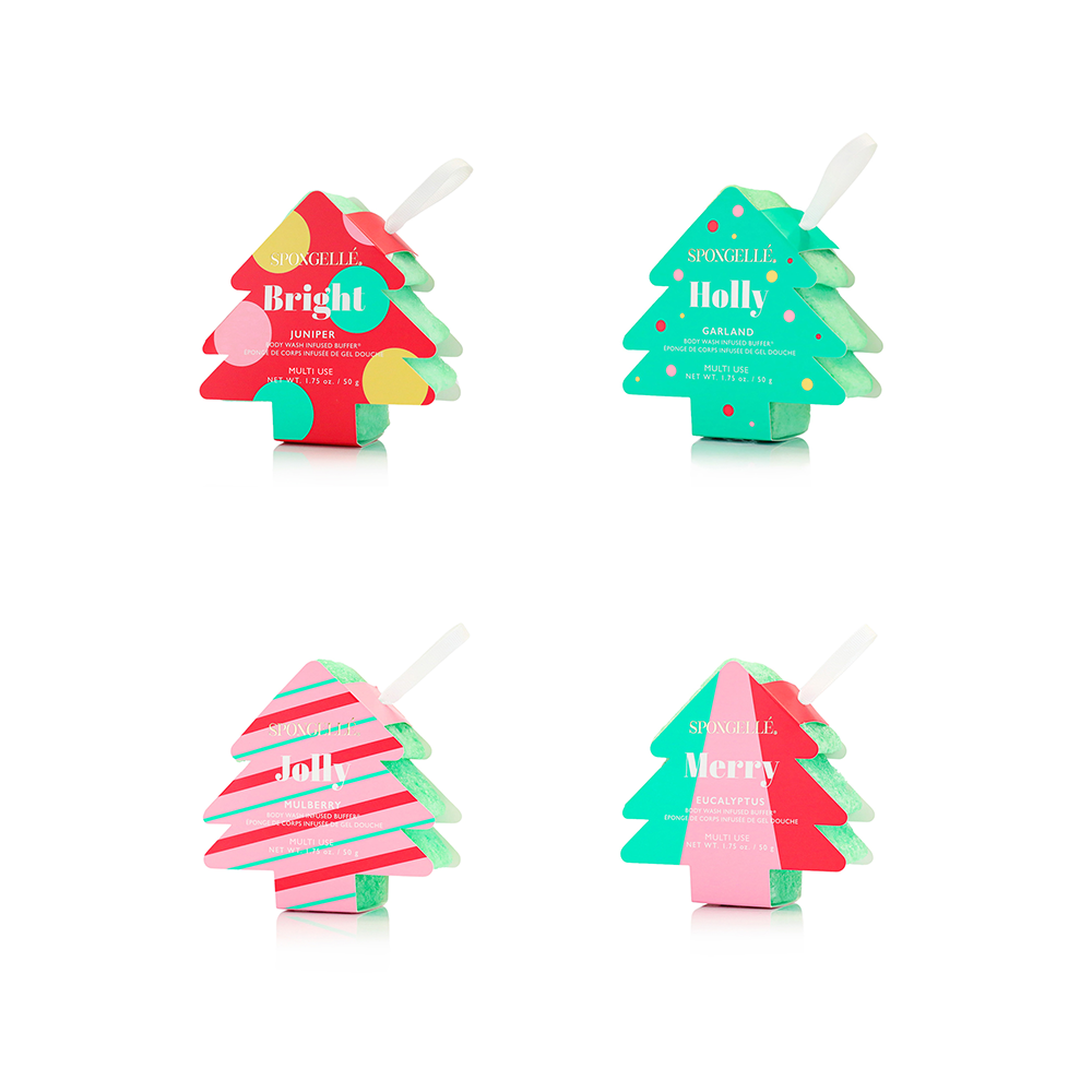 Holiday Tree Body Wash Buffers | 4-Piece Ornament Set