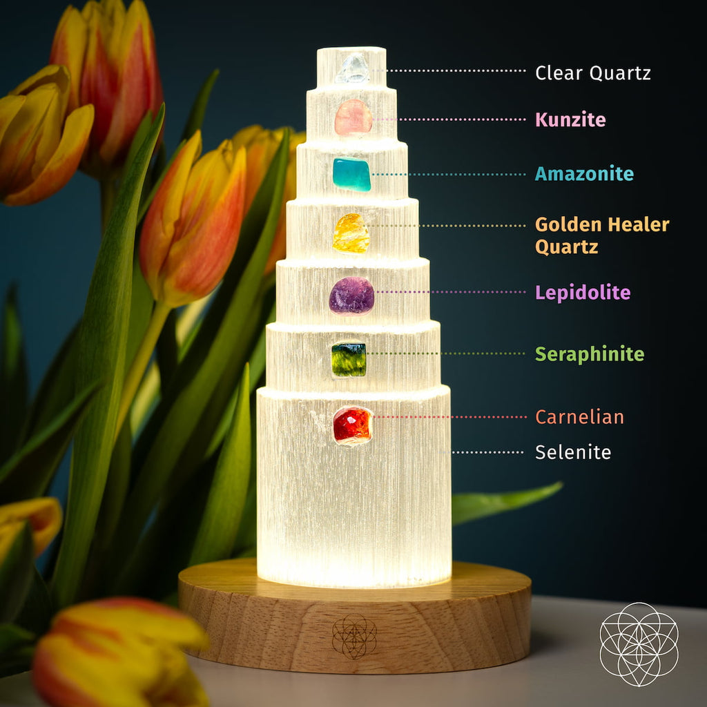 Seven-Stone Selenite Tower Lamp | 30 Light Modes