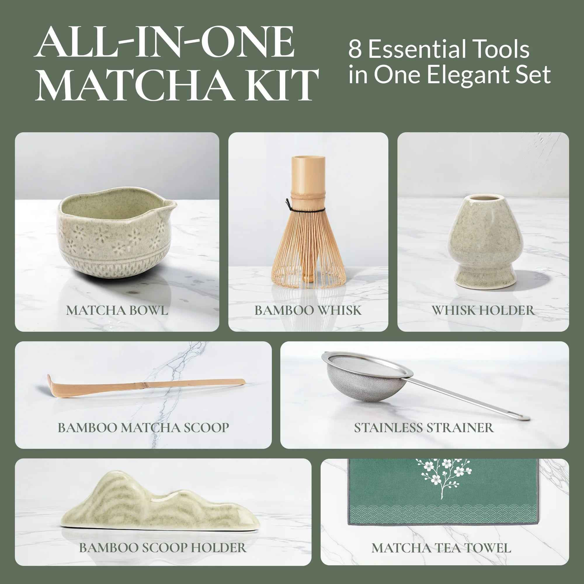 7-Piece Matcha Whisk & Ceramic Bowl Gift Set