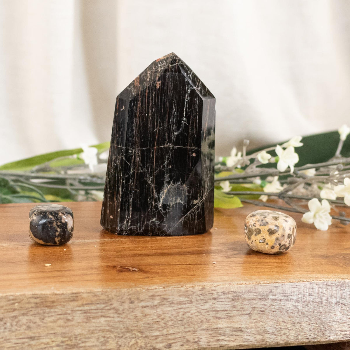 Black Tourmaline with Hematite Polished Point