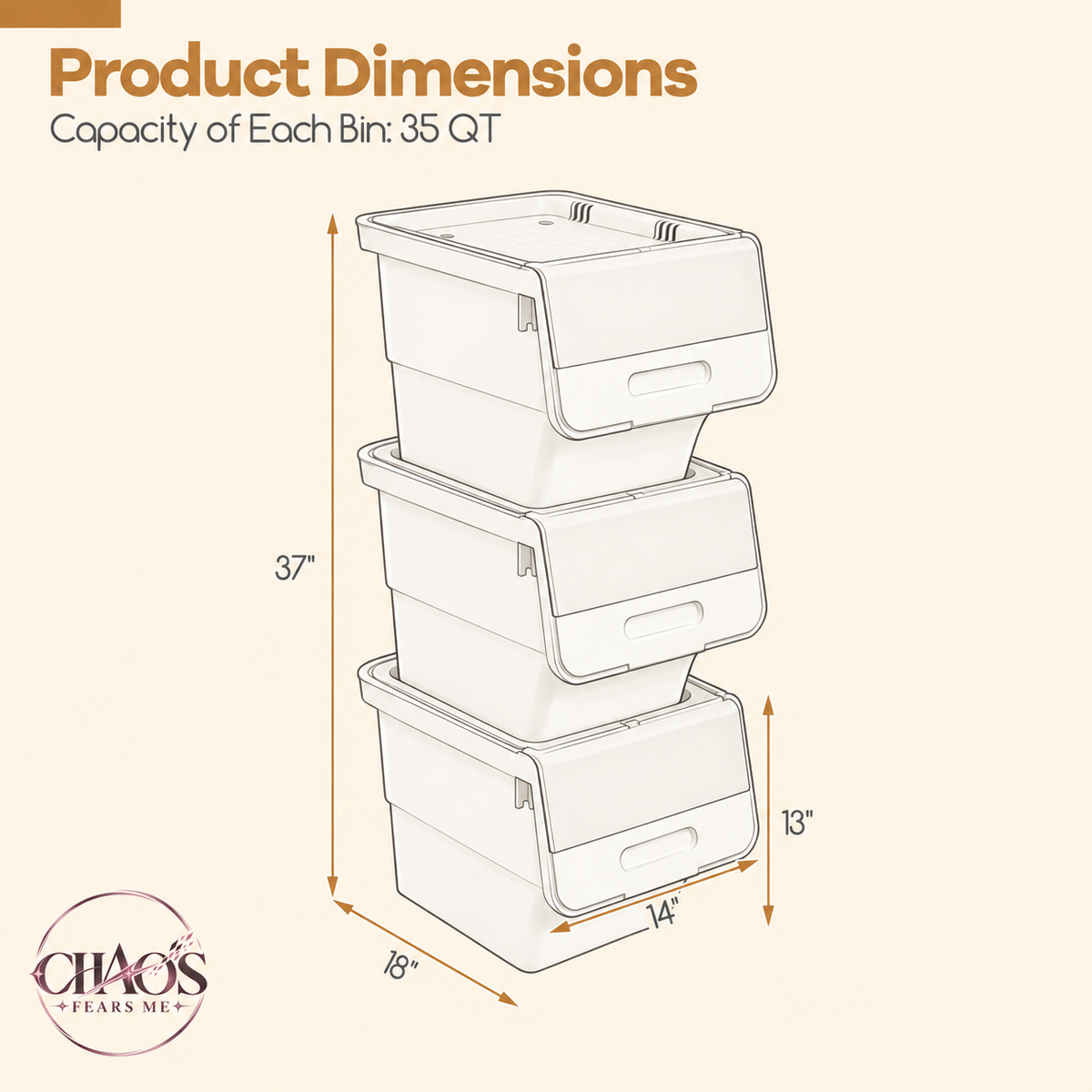 Stackable Storage Bins with Front-Opening Lids — 35 QT Medium (Set of 3)