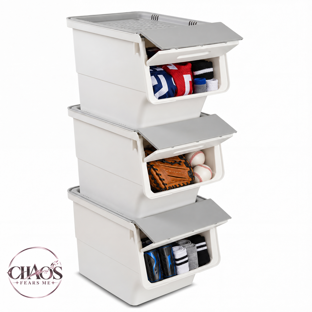 Stackable Storage Bins with Front-Opening Lids — 35 QT Medium (Set of 3)