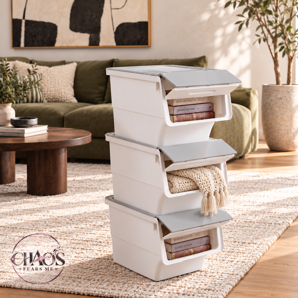 Stackable Storage Bins with Front-Opening Lids — 35 QT Medium (Set of 3)
