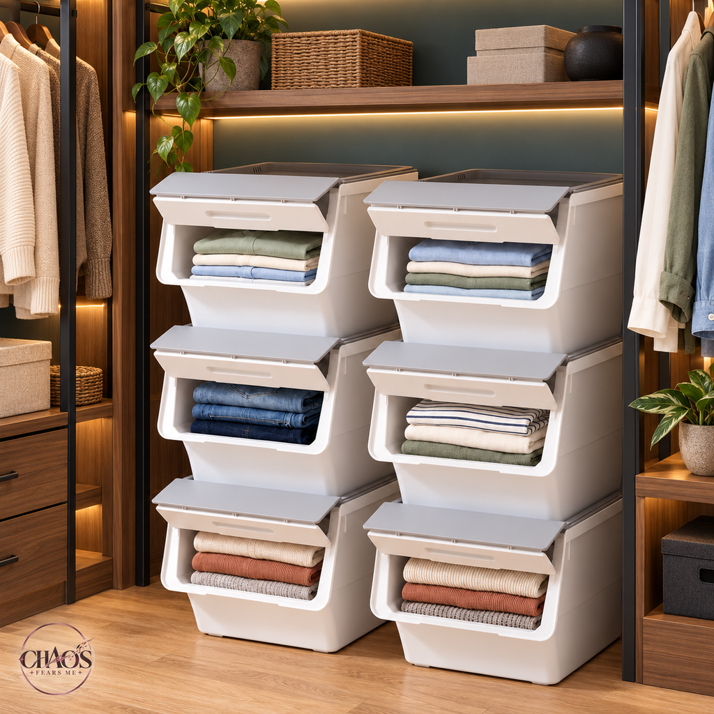 Stackable Storage Bins with Front-Opening Lids — 35 QT Medium (Set of 3)