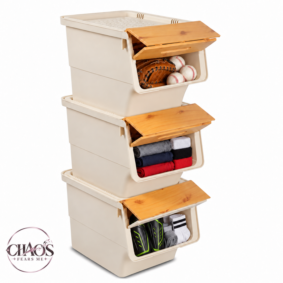 Stackable Storage Bins with Front-Opening Lids — 35 QT Medium (Set of 3)