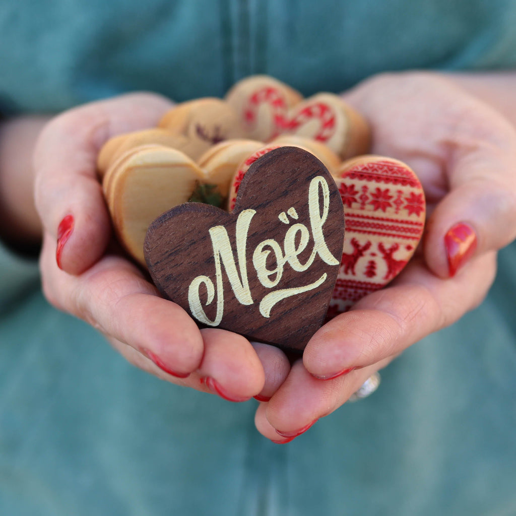 Engraved Wooden Christmas Hearts | Set of 6