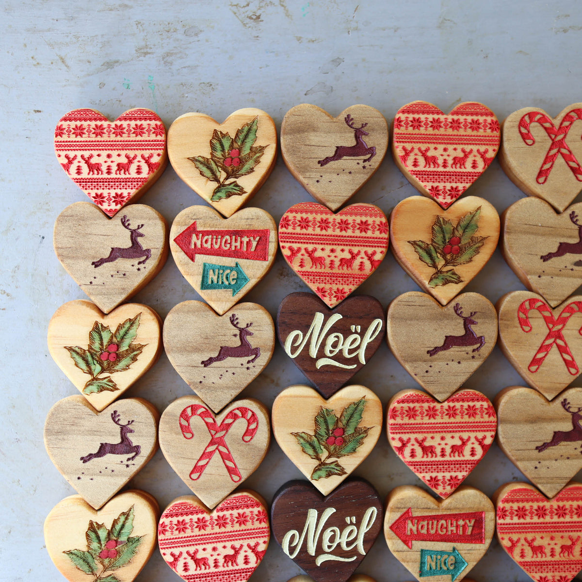 Engraved Wooden Christmas Hearts | Set of 6