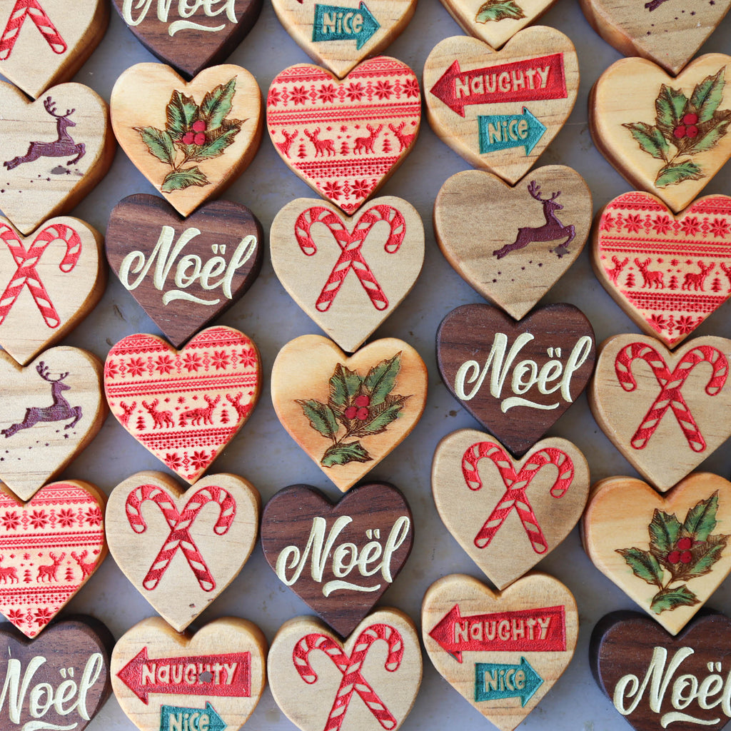 Engraved Wooden Christmas Hearts | Set of 6