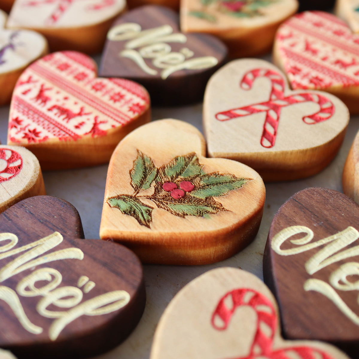 Engraved Wooden Christmas Hearts | Set of 6