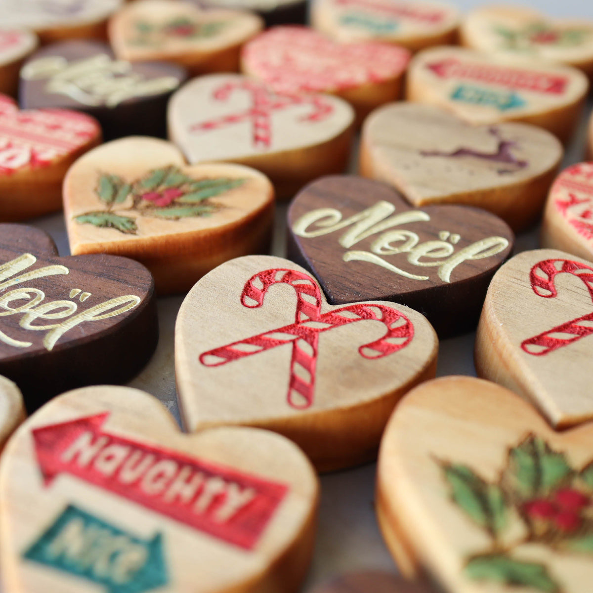Engraved Wooden Christmas Hearts | Set of 6