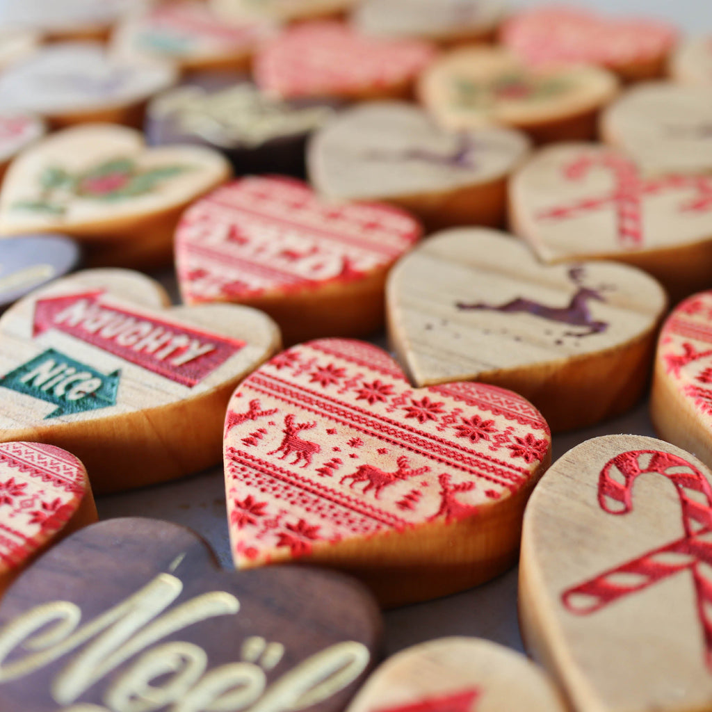 Engraved Wooden Christmas Hearts | Set of 6