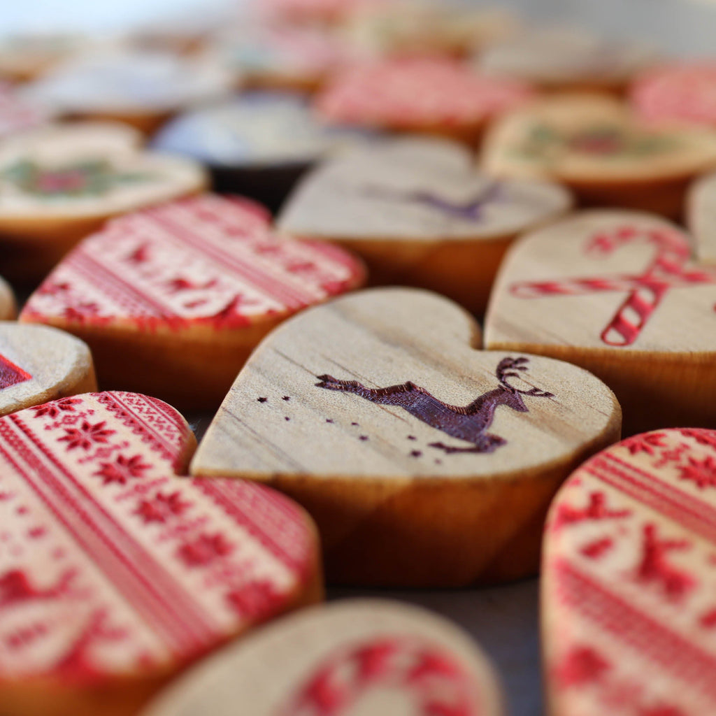 Engraved Wooden Christmas Hearts | Set of 6