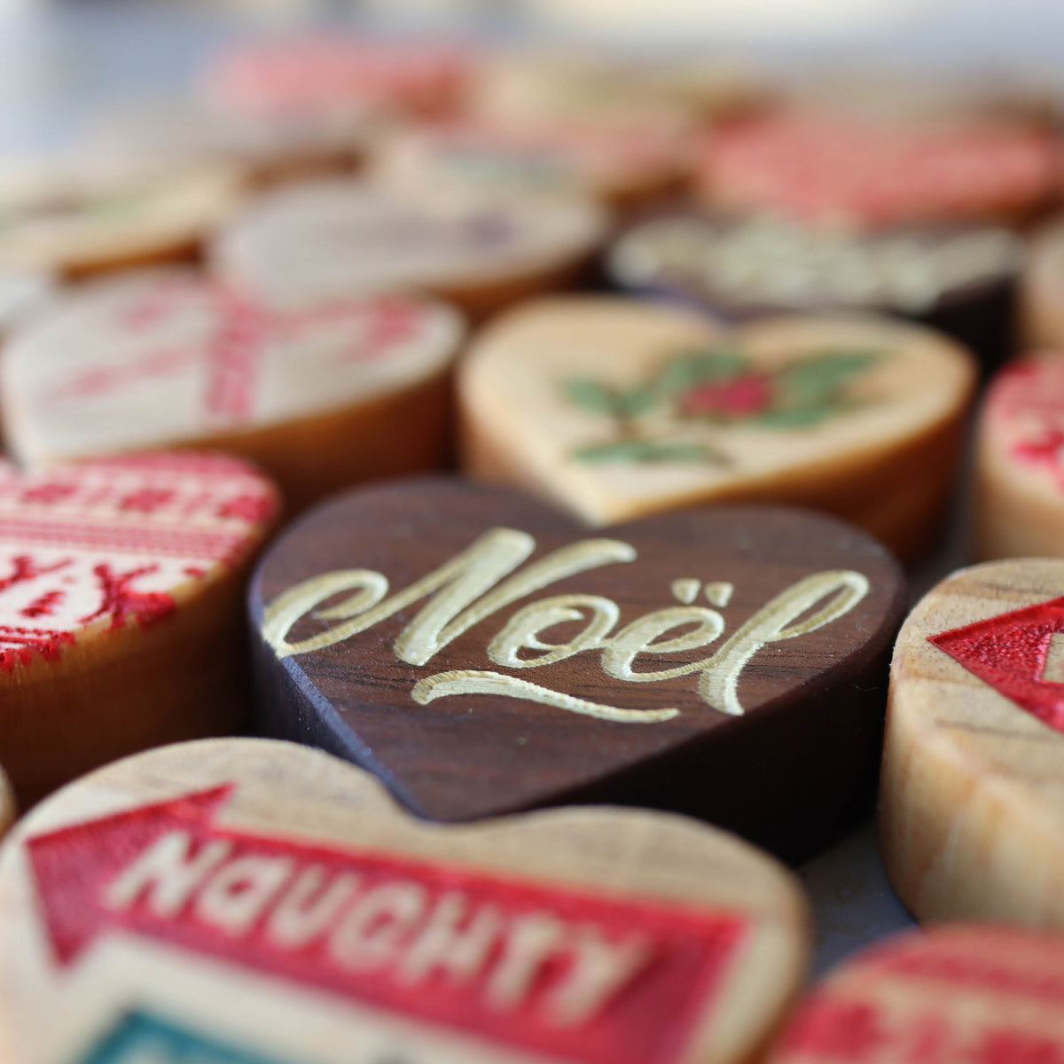Engraved Wooden Christmas Hearts | Set of 6