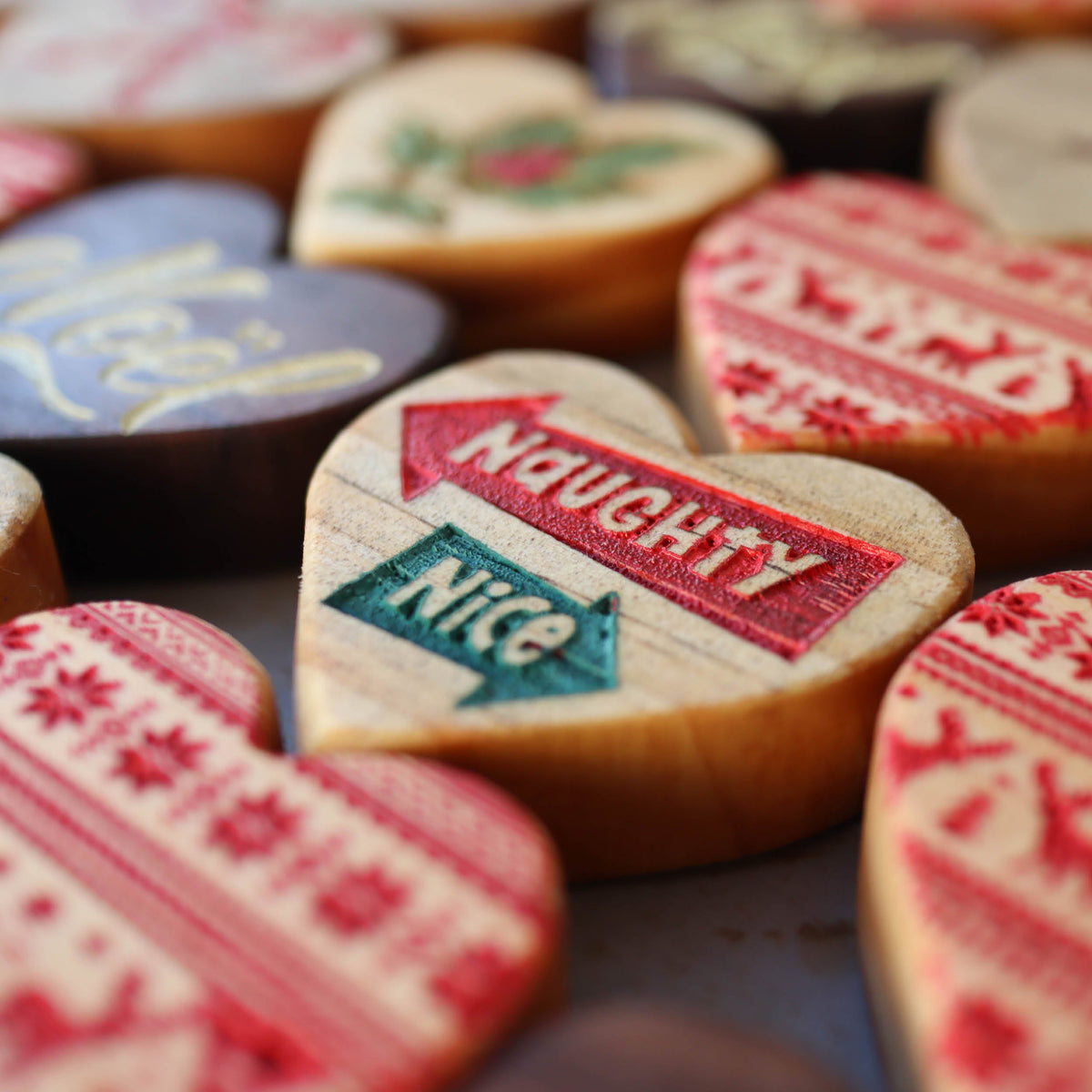 Engraved Wooden Christmas Hearts | Set of 6