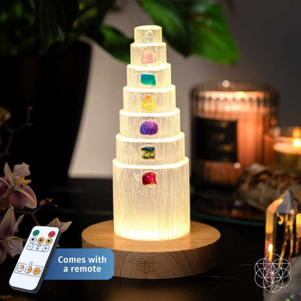 Seven-Stone Selenite Tower Lamp | 30 Light Modes