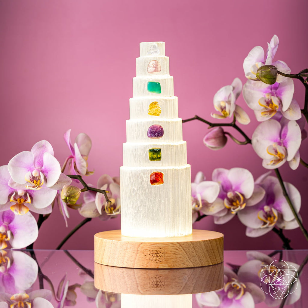 Seven-Stone Selenite Tower Lamp | 30 Light Modes