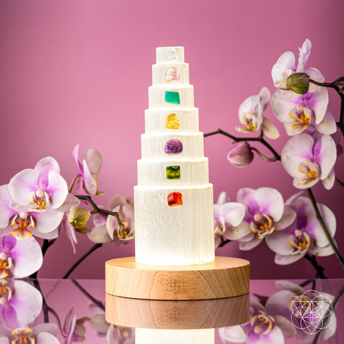 Seven-Stone Selenite Tower Lamp | 30 Light Modes