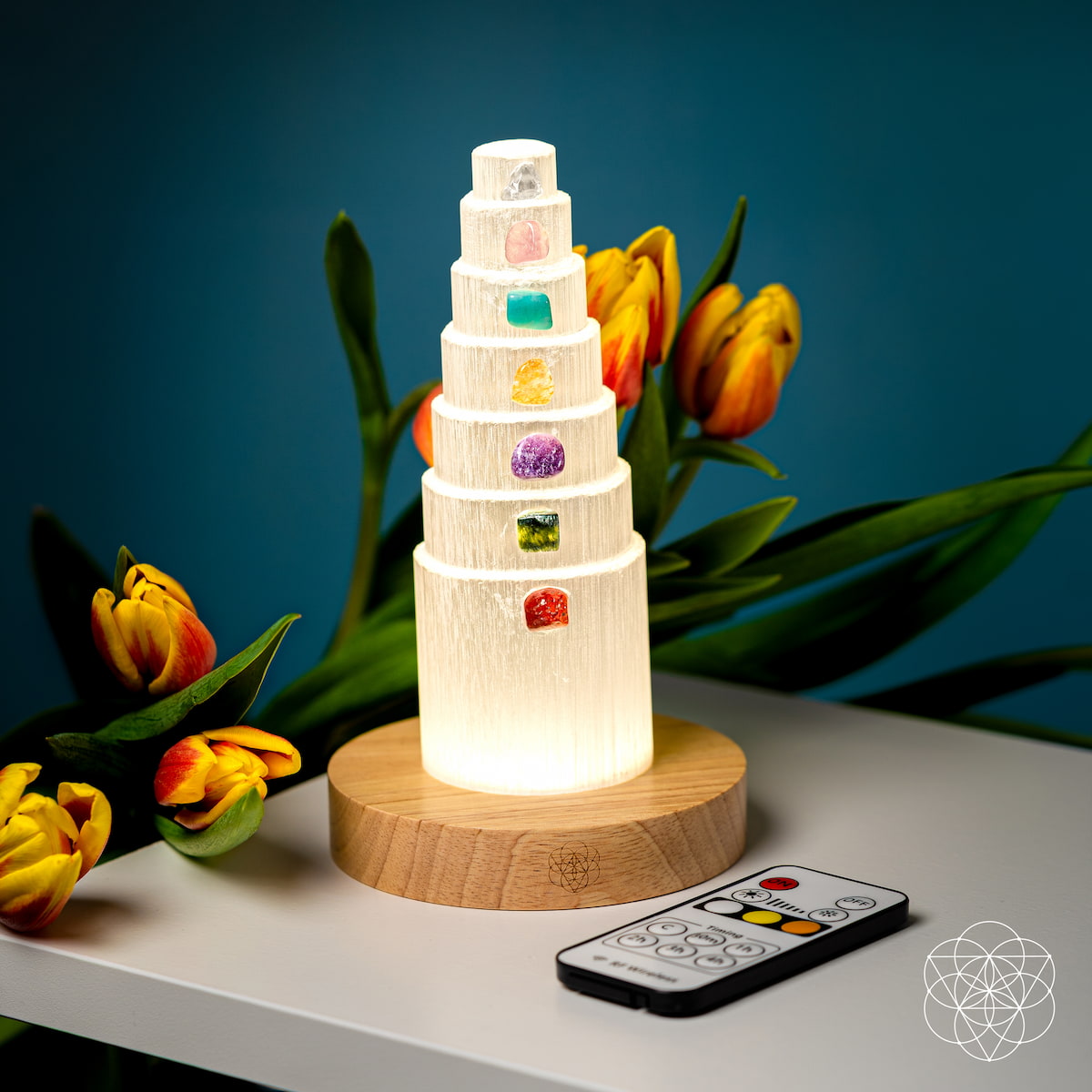 Seven-Stone Selenite Tower Lamp | 30 Light Modes
