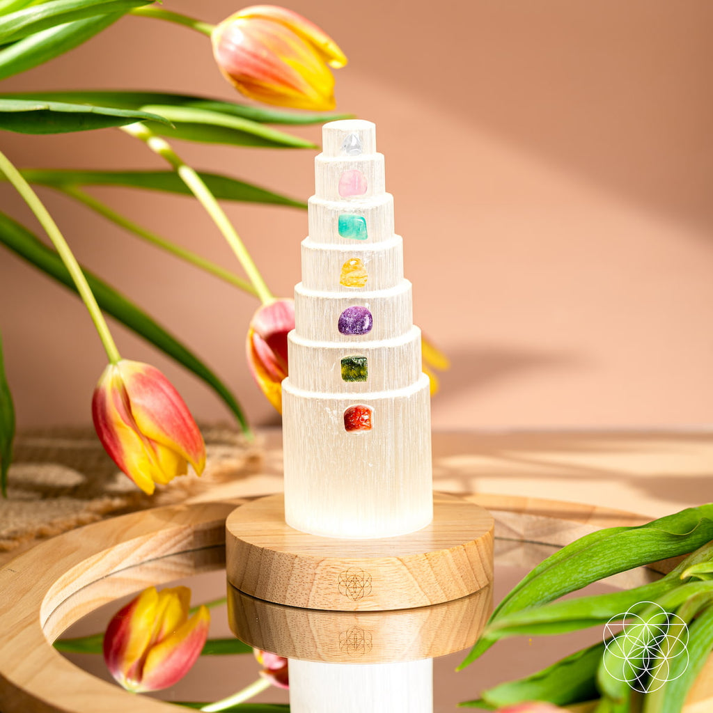 Seven-Stone Selenite Tower Lamp | 30 Light Modes