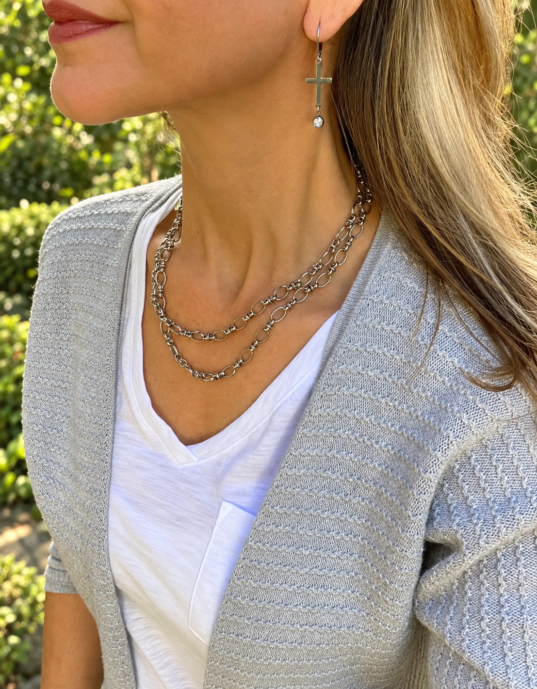 Silver Cross Drop Earrings