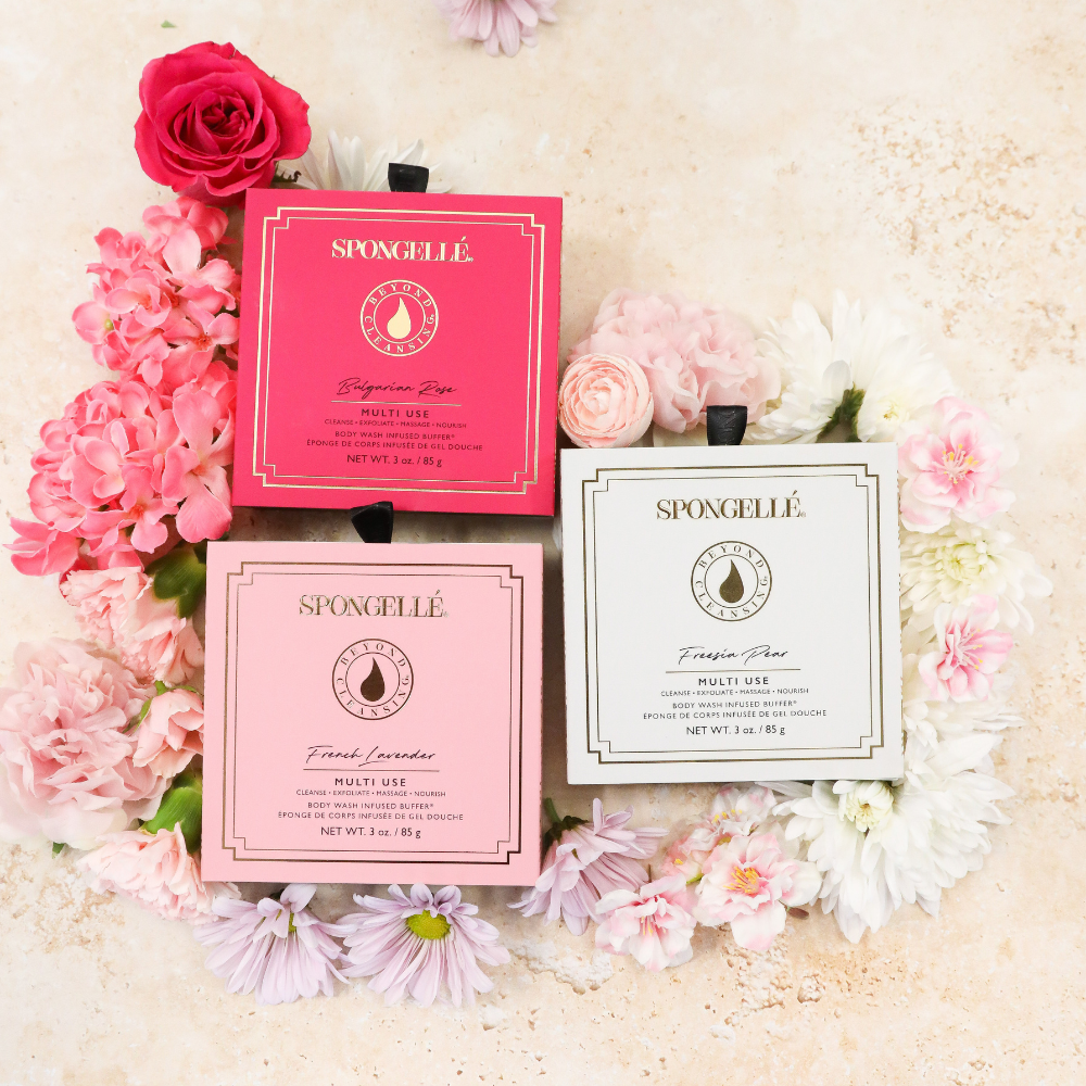 Floral Body Wash Buffers | 3-Piece Boxed Set