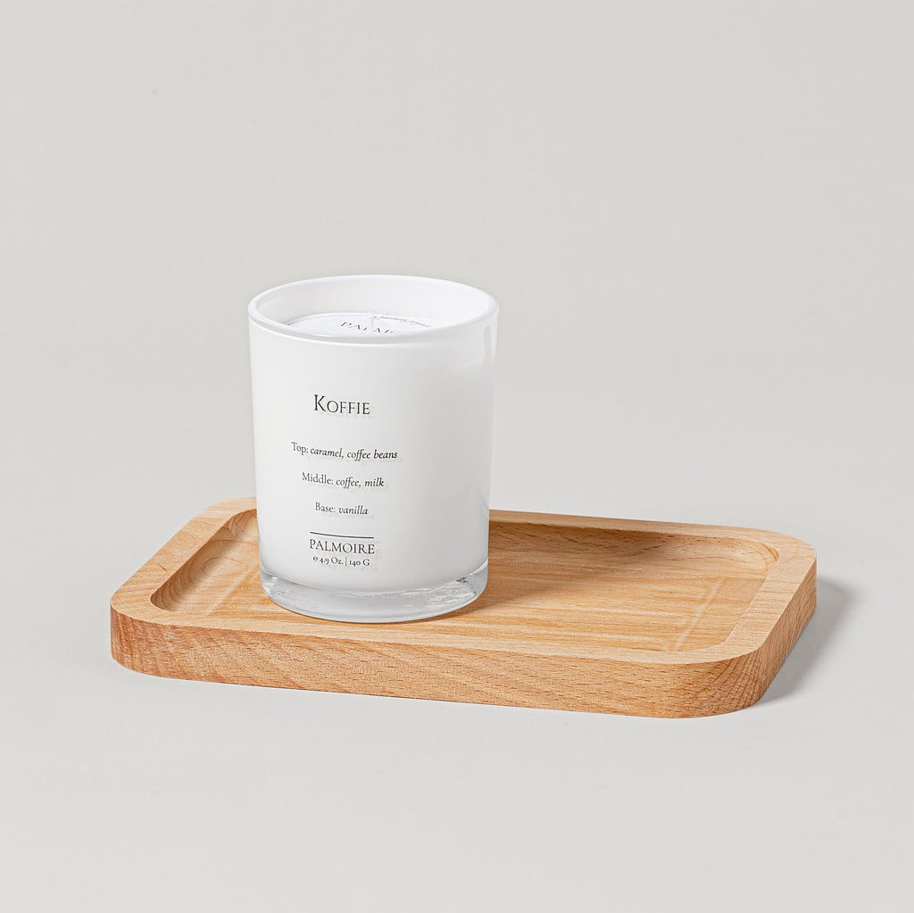 Koffie Coffee-Scented Candle & Wood Tray Set
