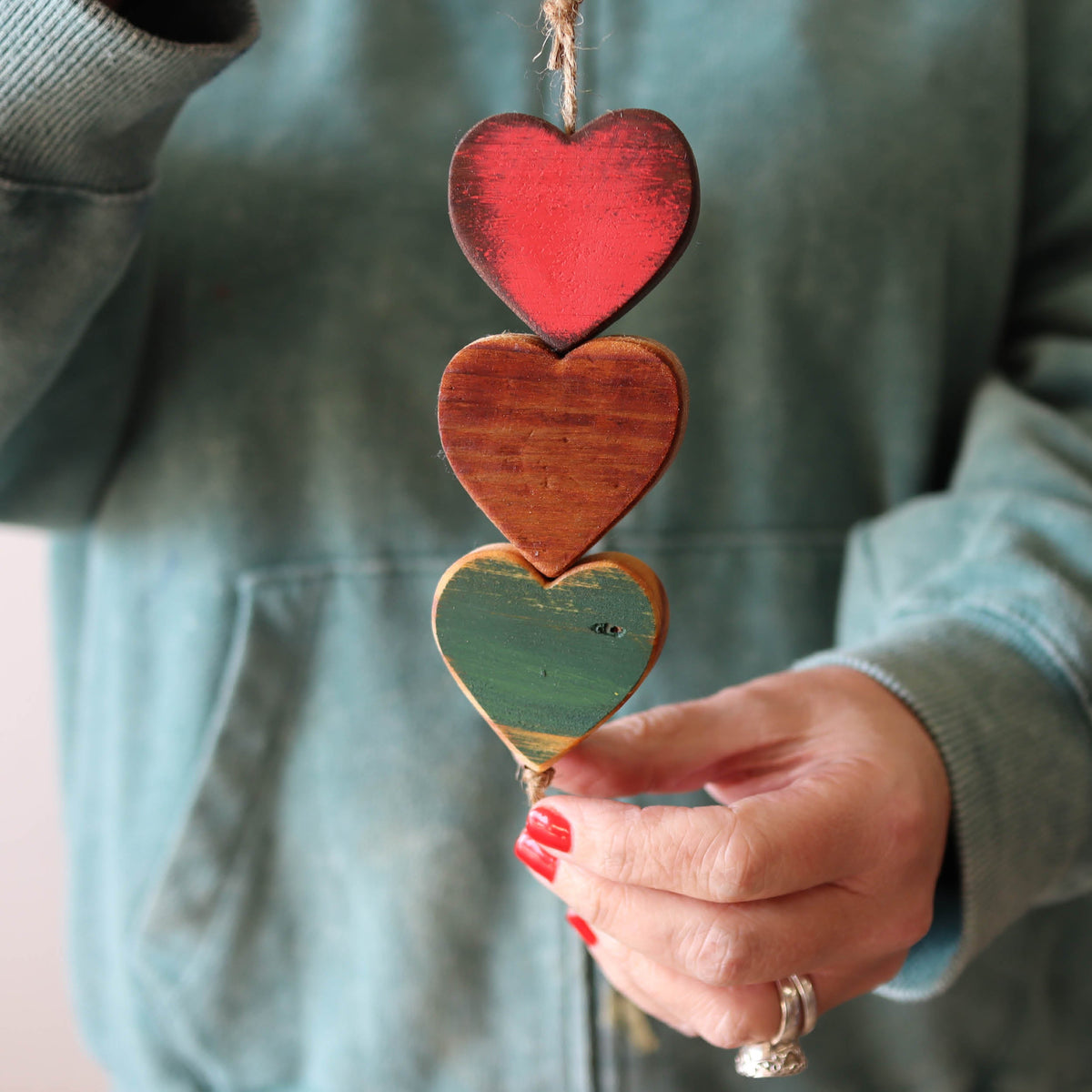 Christmas Wooden Heartstrings | Three Connected Hearts