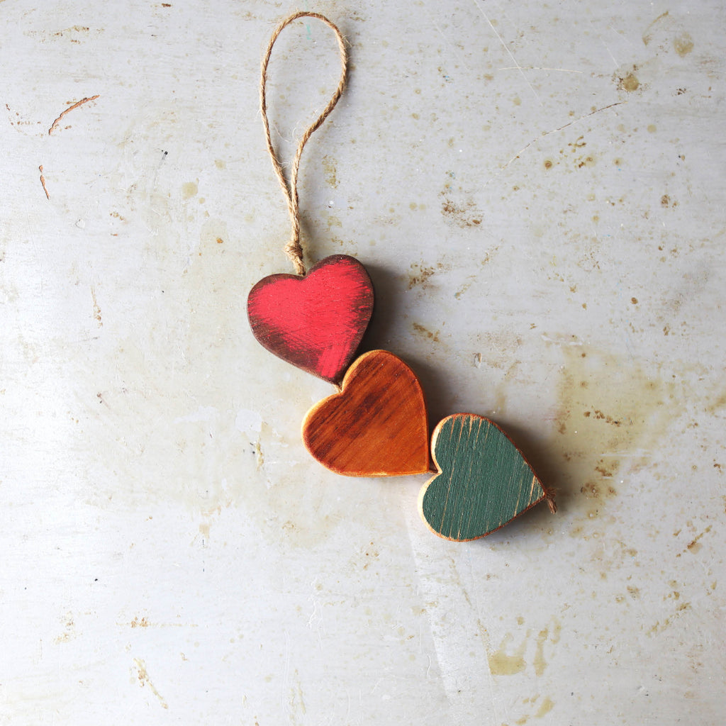 Christmas Wooden Heartstrings | Three Connected Hearts