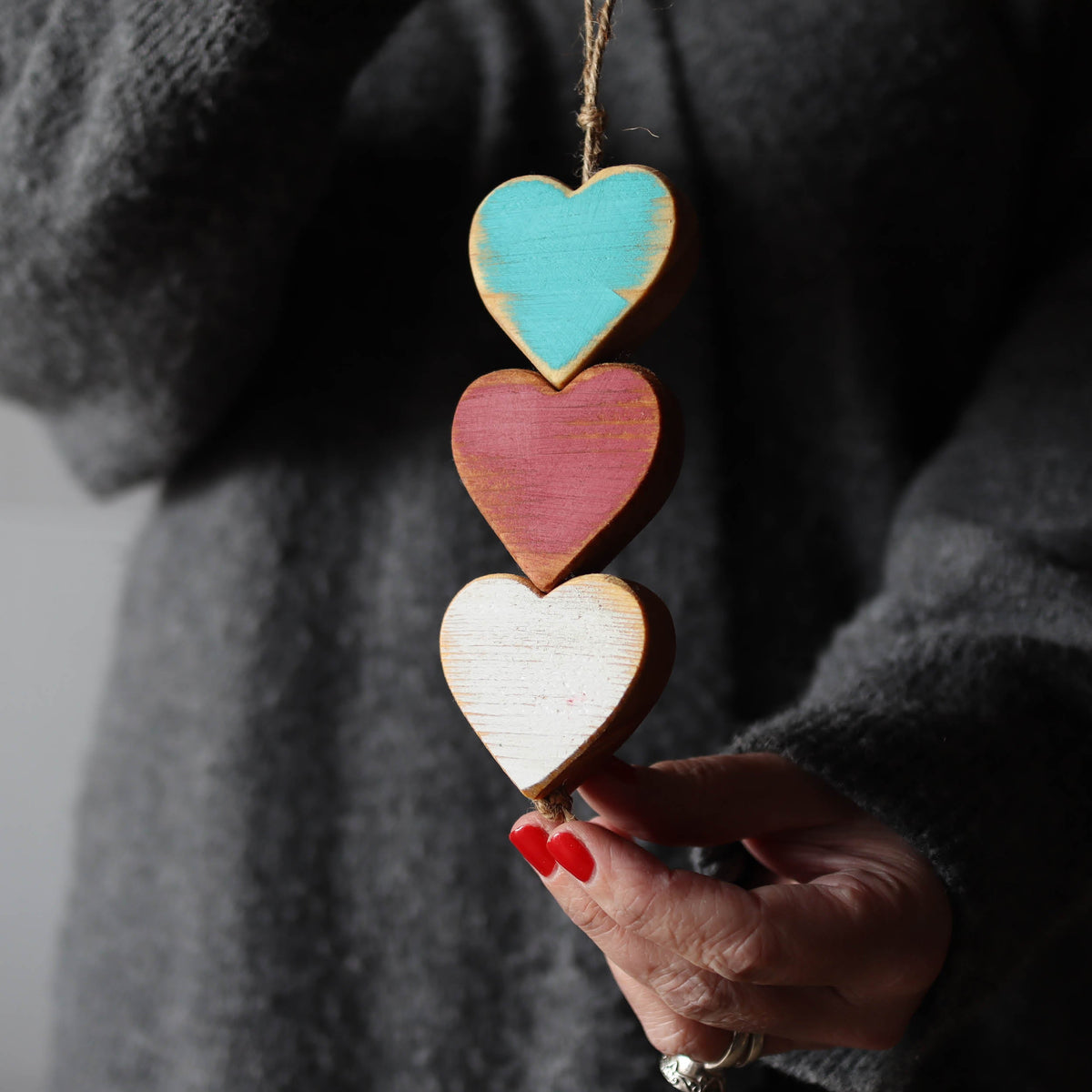 Christmas Wooden Heartstrings | Three Connected Hearts