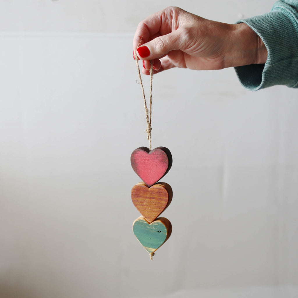 Christmas Wooden Heartstrings | Three Connected Hearts
