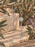 Silver Cross Drop Earrings