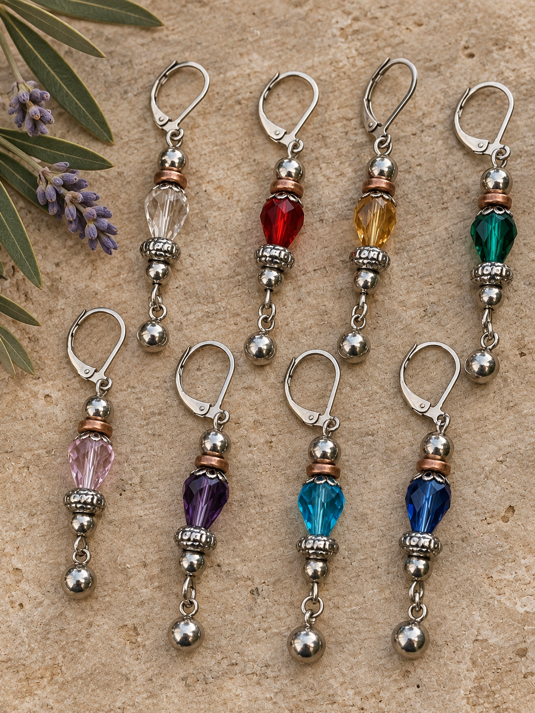 Silver Spice Glass Teardrop Earrings