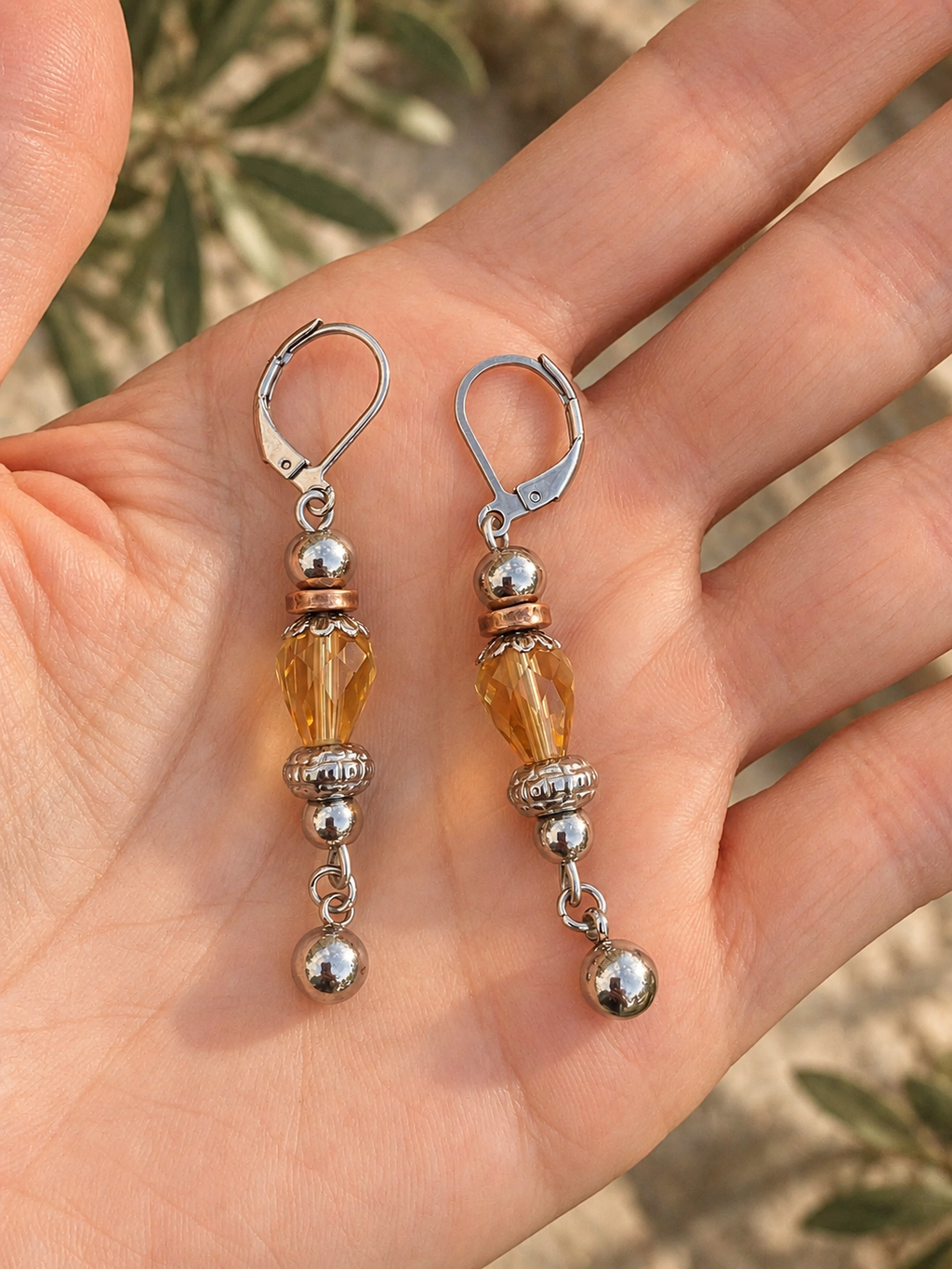 Silver Spice Glass Teardrop Earrings