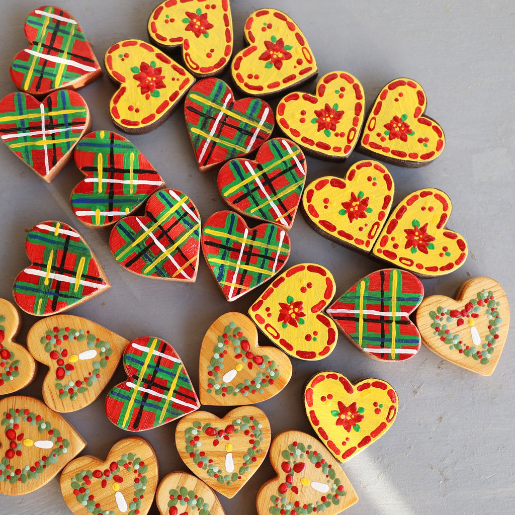 Hand-Painted Wooden Christmas Hearts | Set of 3