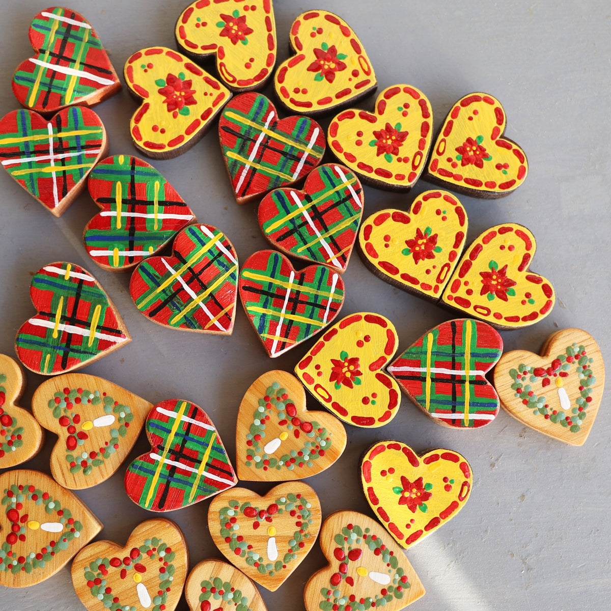 Hand-Painted Wooden Christmas Hearts | Set of 3