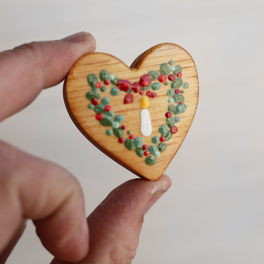 Hand-Painted Wooden Christmas Hearts | Set of 3