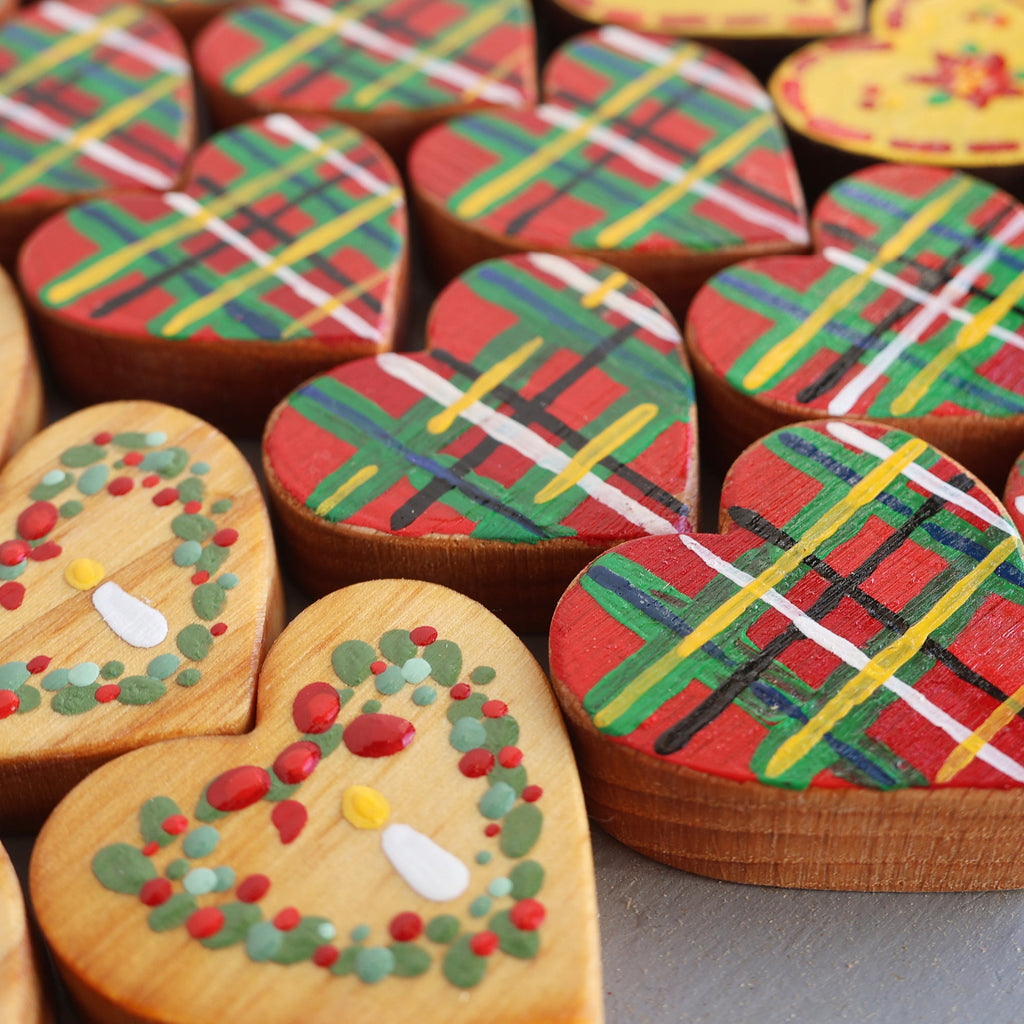 Hand-Painted Wooden Christmas Hearts | Set of 3