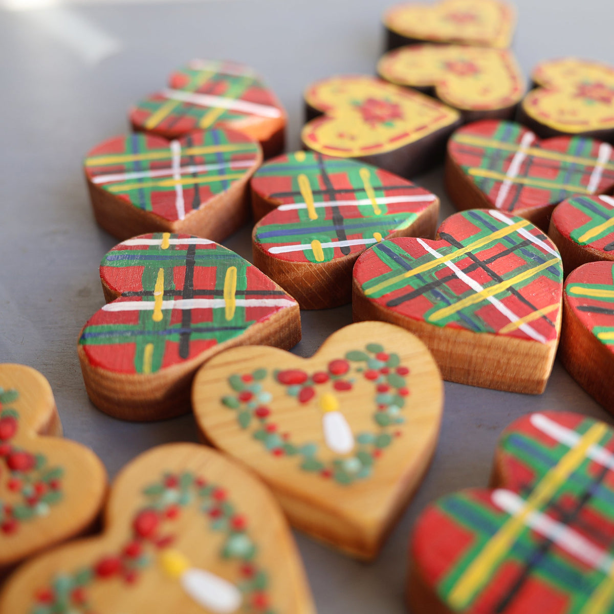 Hand-Painted Wooden Christmas Hearts | Set of 3