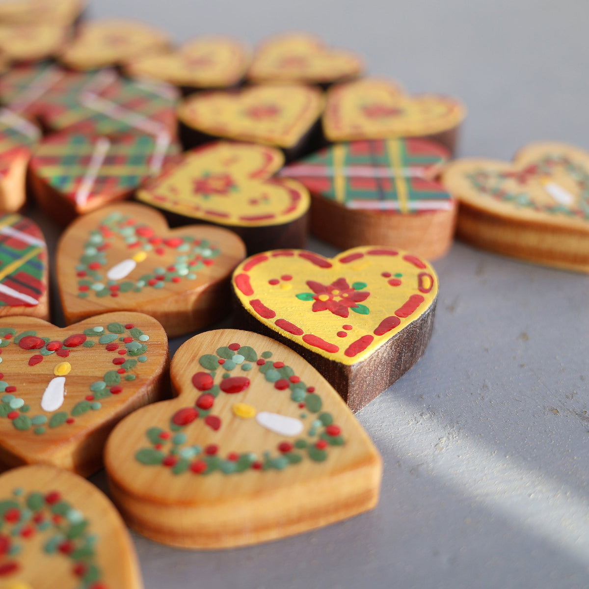 Hand-Painted Wooden Christmas Hearts | Set of 3