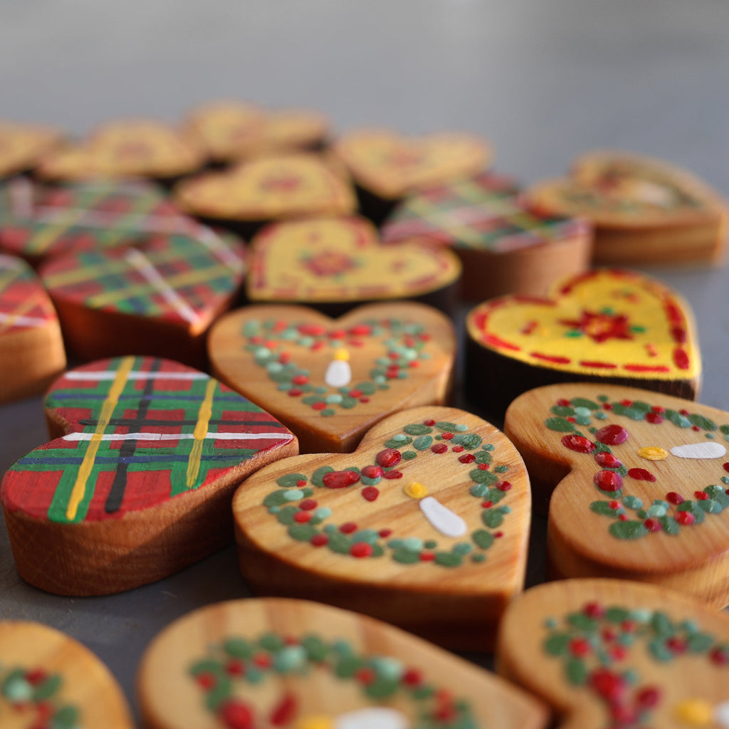 Hand-Painted Wooden Christmas Hearts | Set of 3