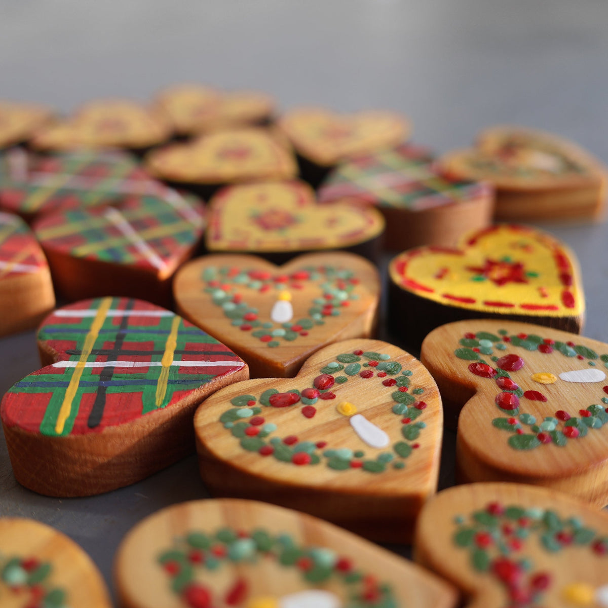 Hand-Painted Wooden Christmas Hearts | Set of 3