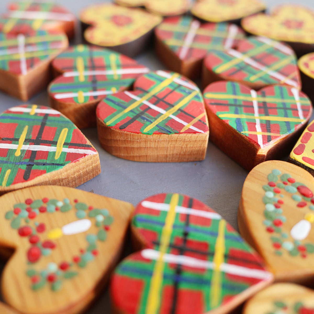 Hand-Painted Wooden Christmas Hearts | Set of 3