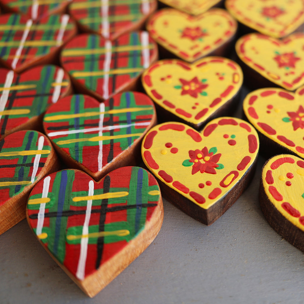 Hand-Painted Wooden Christmas Hearts | Set of 3