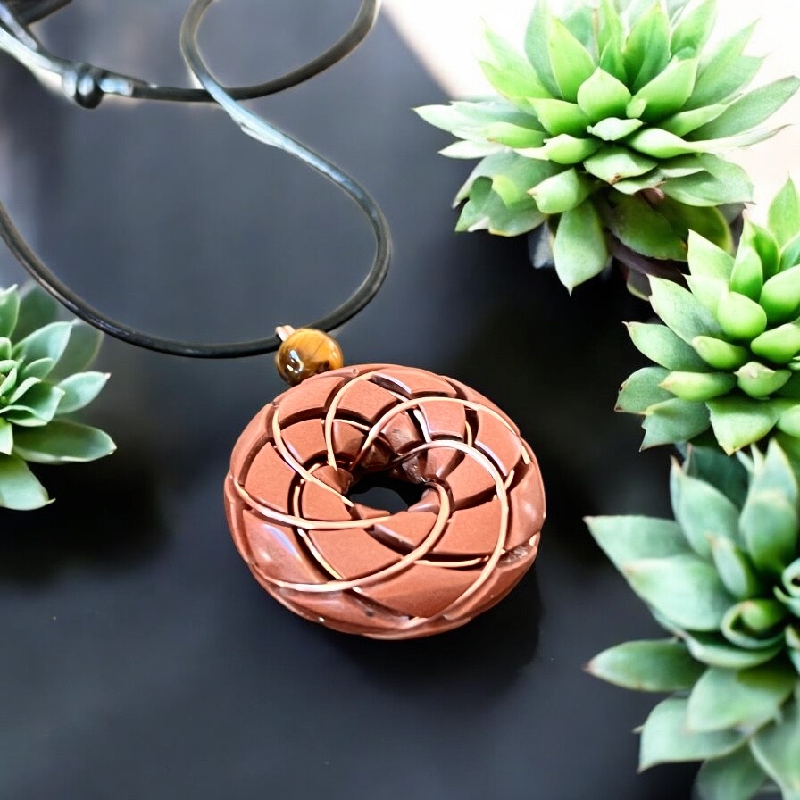 Torus Vortex Tiger’s Eye & Copper Rodin Coil Necklace