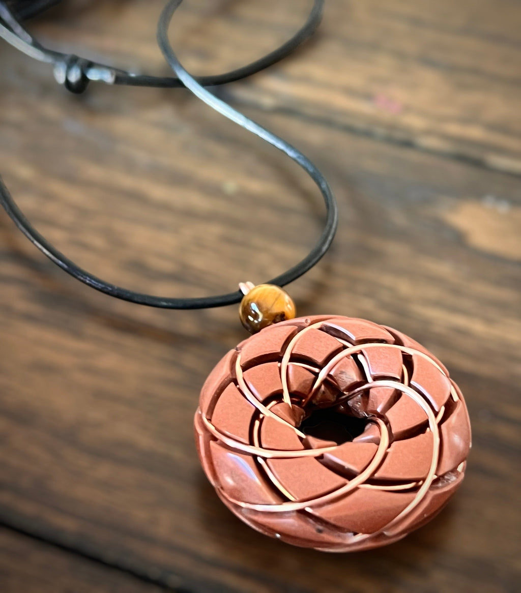 Torus Vortex Tiger’s Eye & Copper Rodin Coil Necklace