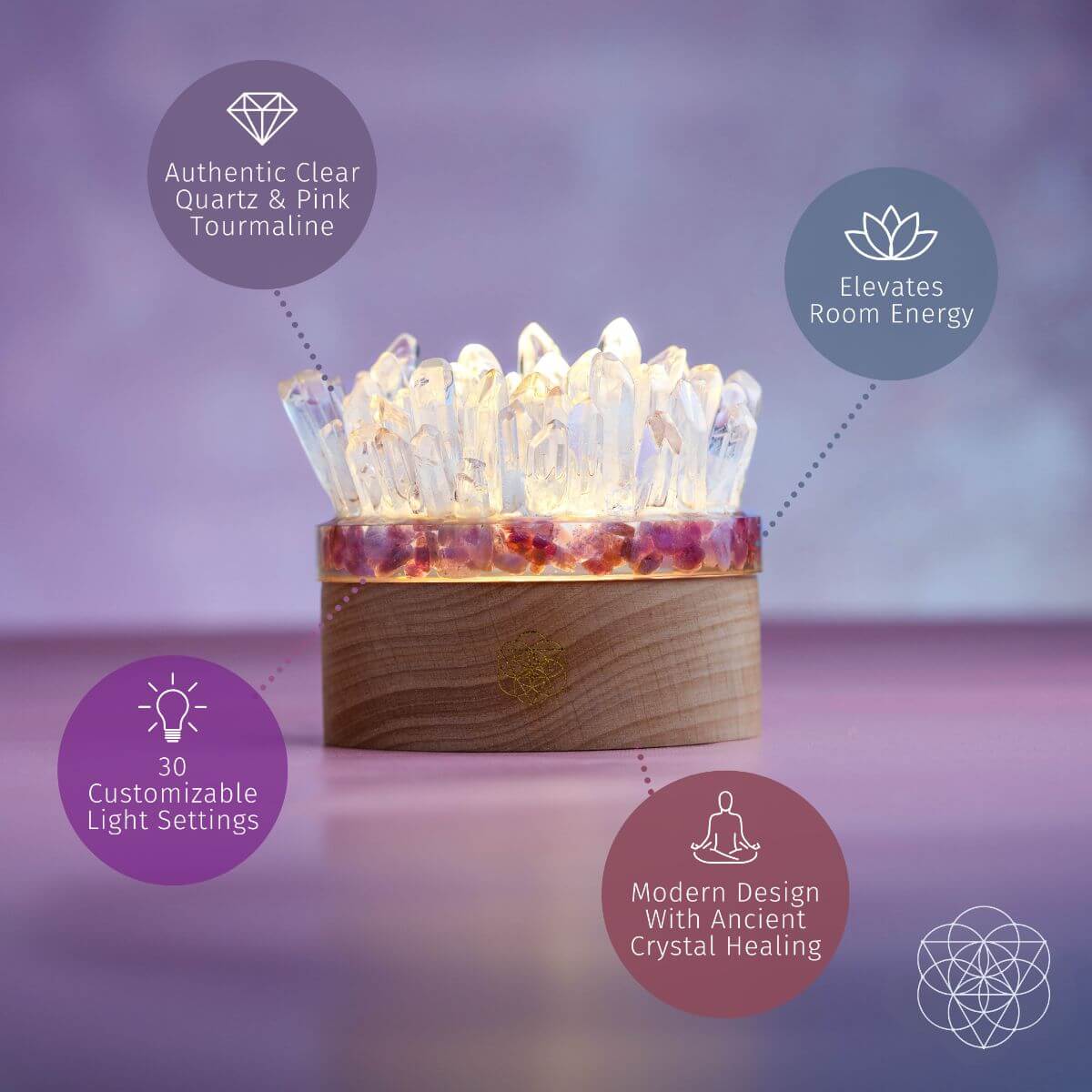 Find My Peace | Clear Quartz & Pink Tourmaline Crystal Lamp