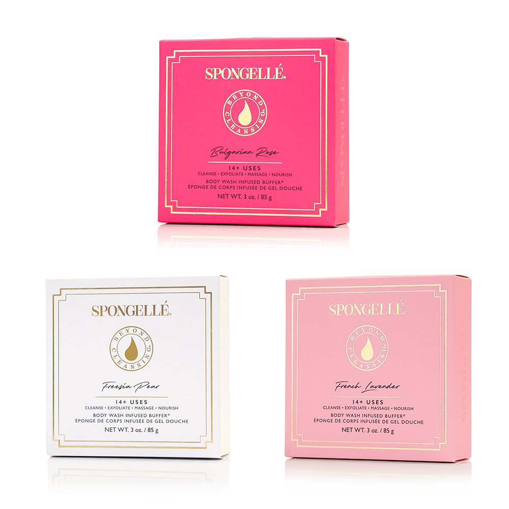 Floral Body Wash Buffers | 3-Piece Boxed Set
