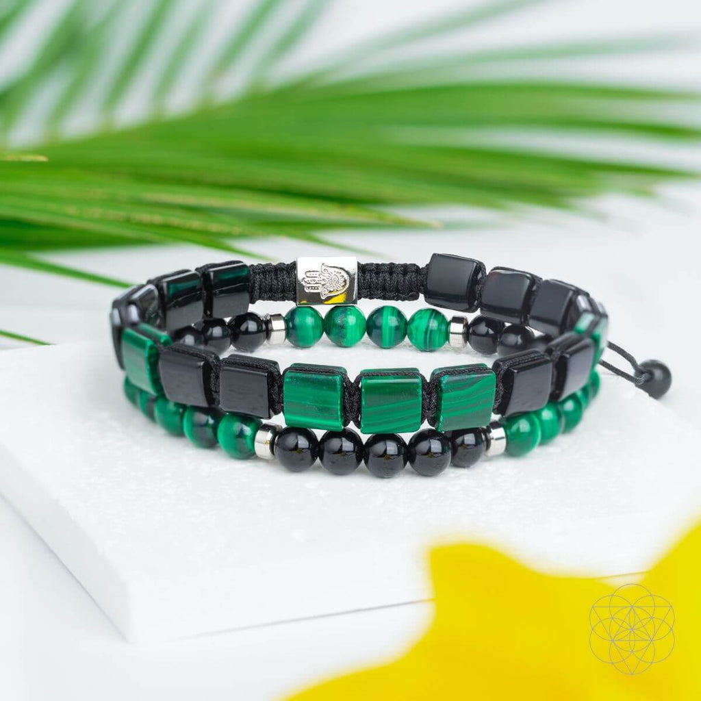 Fortress of Heart & Mind | Malachite & Black Onyx Bracelet Set